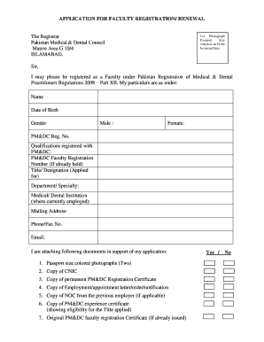 Pmdc Faculty Registration  Form