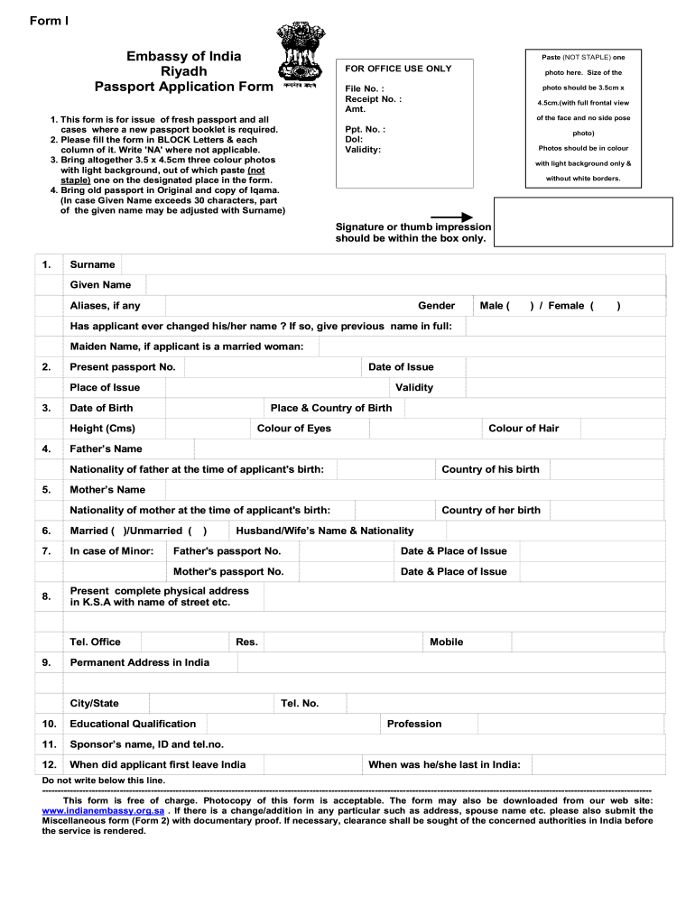 Indian Passport Renewal Form Riyadh PDF