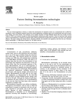 Factors Limiting Bioremediation Technologies  Form