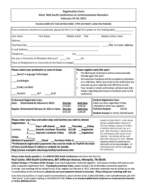 Registration Form Pub University of Memphis Memphis