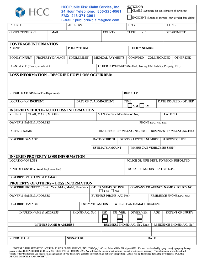 HCC Public Risk Claim Form