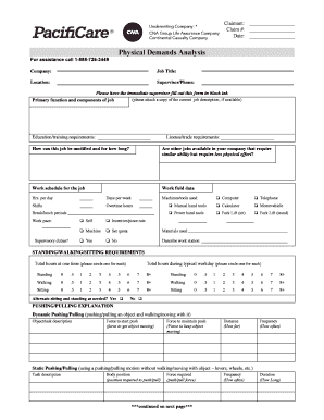 Physical Demands Analysis PacifiCare  Form