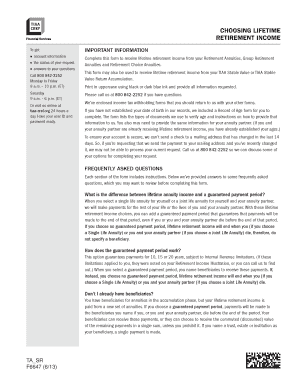 Application for Lifetime Payments Tiaa Form