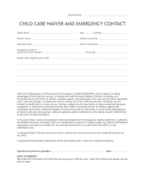 BTW Child Care Waiver Form Abilene Christian University Acu