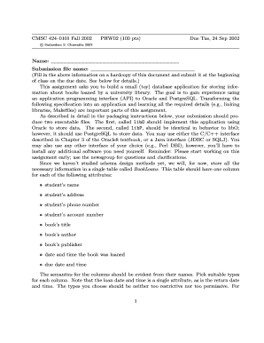 CMSC 424 0101 Fall PHW02 100 Pts Due Tue, 24 Sep Cs Umd Form
