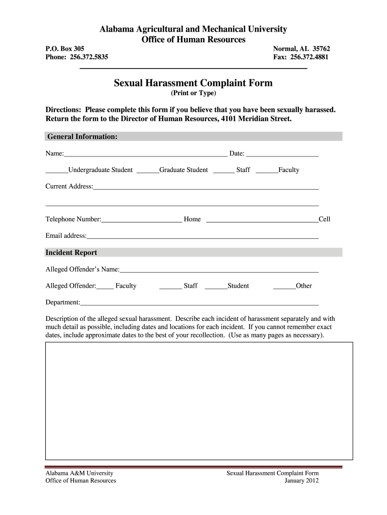 Harassment Paperwork  Form