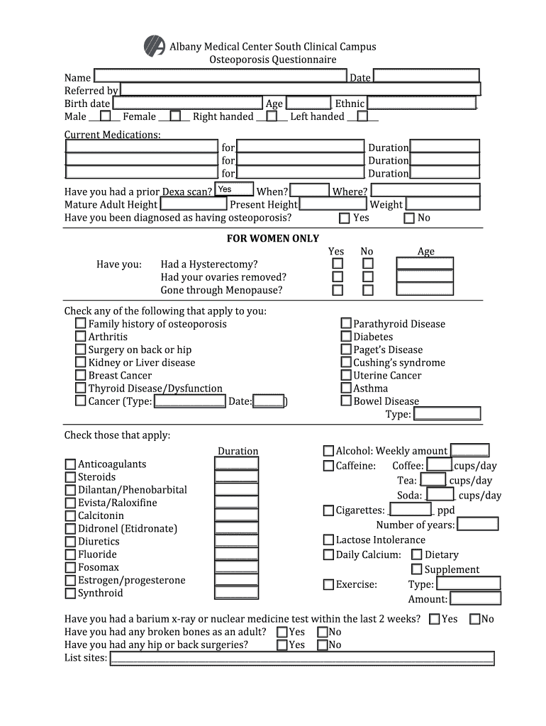 Albany M Campus Edical Center South Clinical Osteoporosis Form