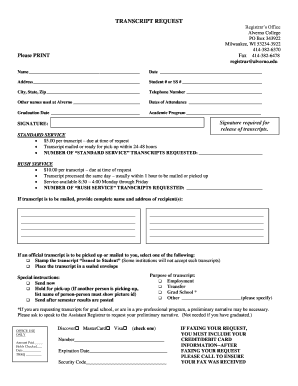 Alverno College Transcript Request  Form
