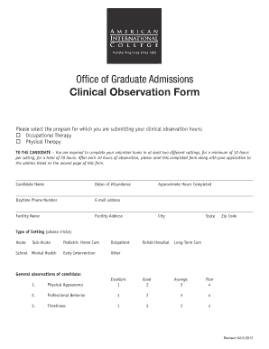 Clinical Observation Form American International College Aic
