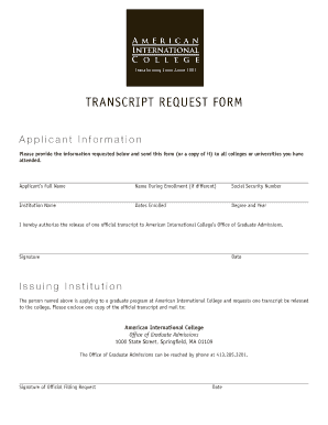American International College Transcript Request  Form