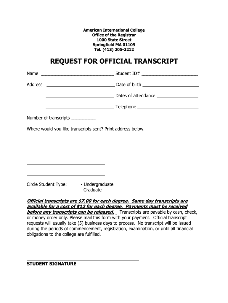  Aic Transcript Request 2012