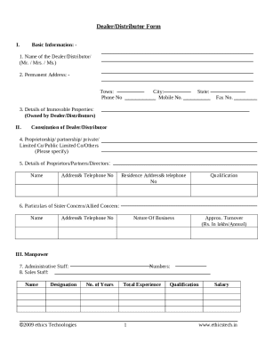 Distributor Form for Fmcg Products