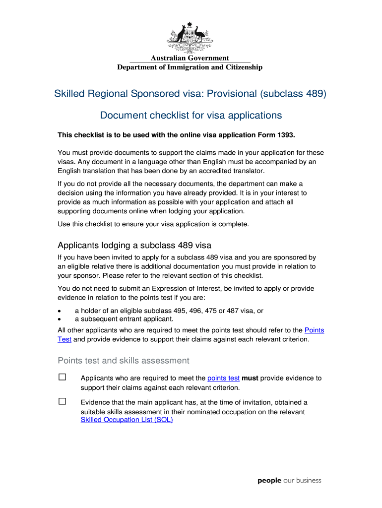  489 Visa Checklist 2012-2024