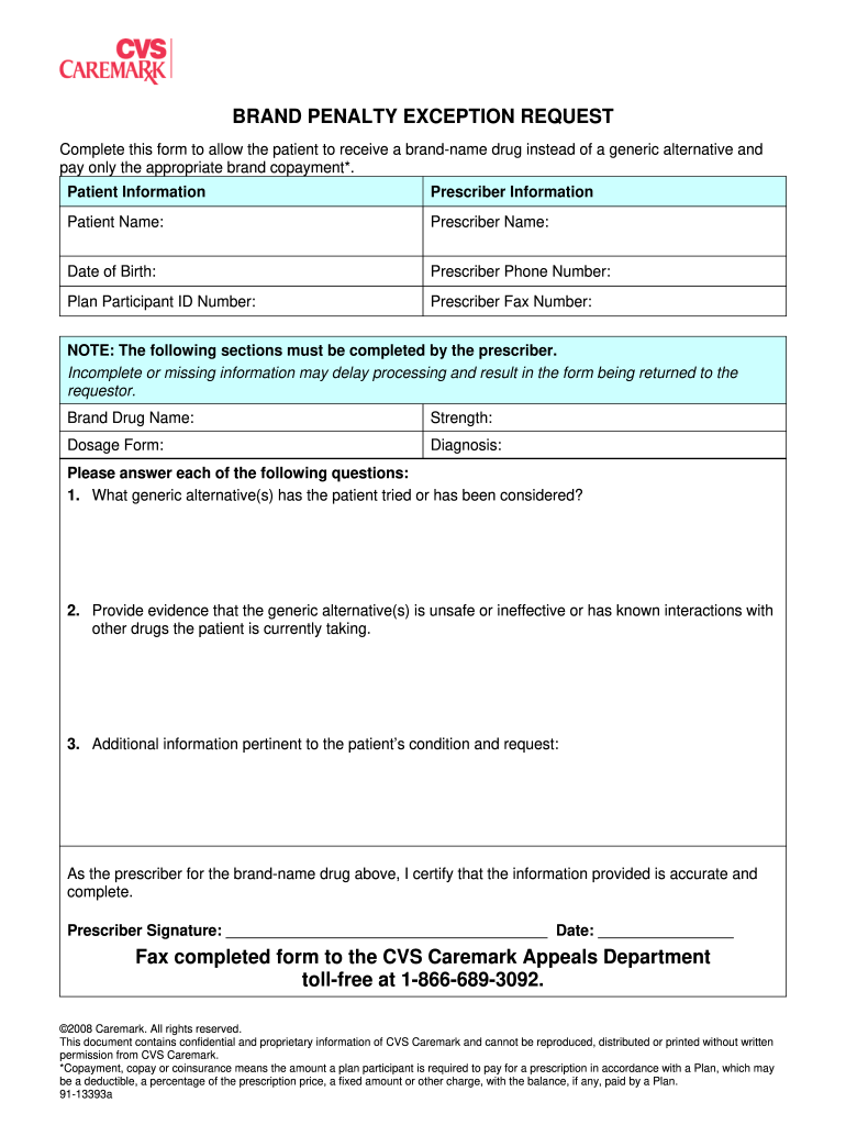 Cvs Caremark Brand Penalty Exception Form