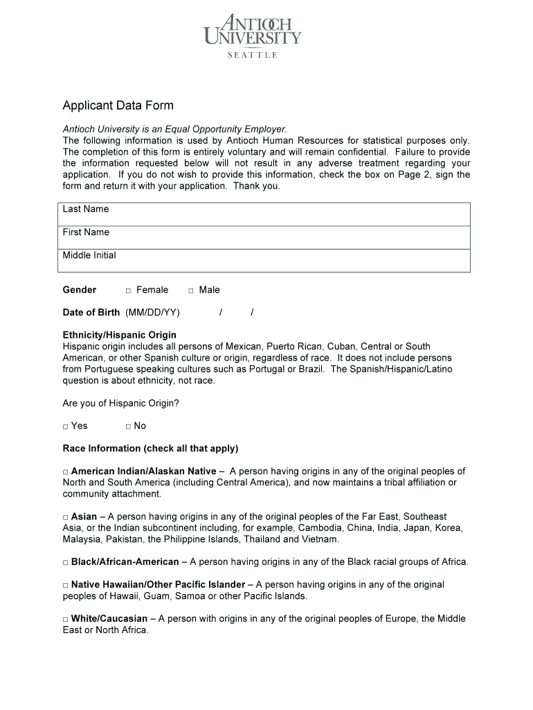 Applicant Data Form  Antioch University Seattle  Antiochseattle
