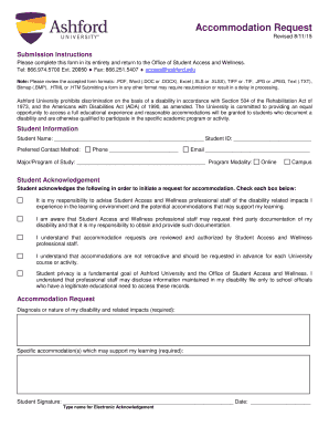 Get and Sign Accommodation Request Ashford University Ashford 2013-2022 Form
