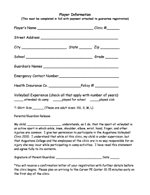 Volleyball Admission Forms