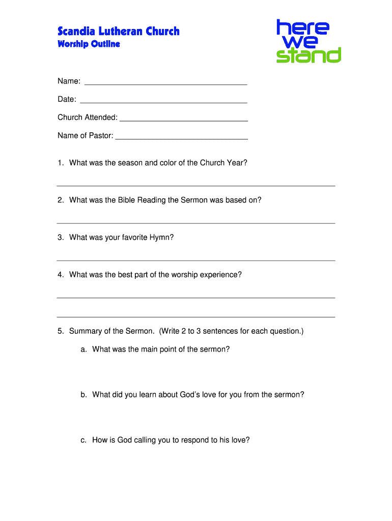 Blank Sermon Outline Template PDF  Form