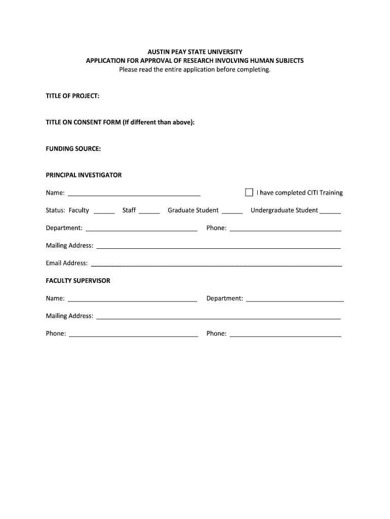 IRB Application  Austin Peay State University  Apsu  Form