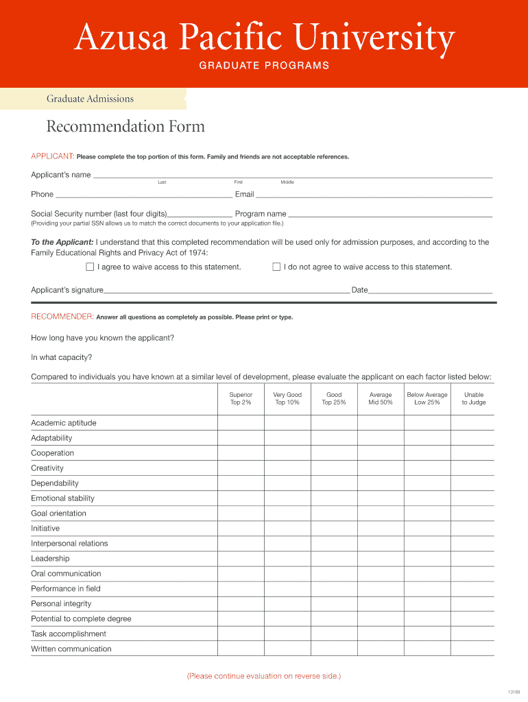 Get and Sign Recommendation Form