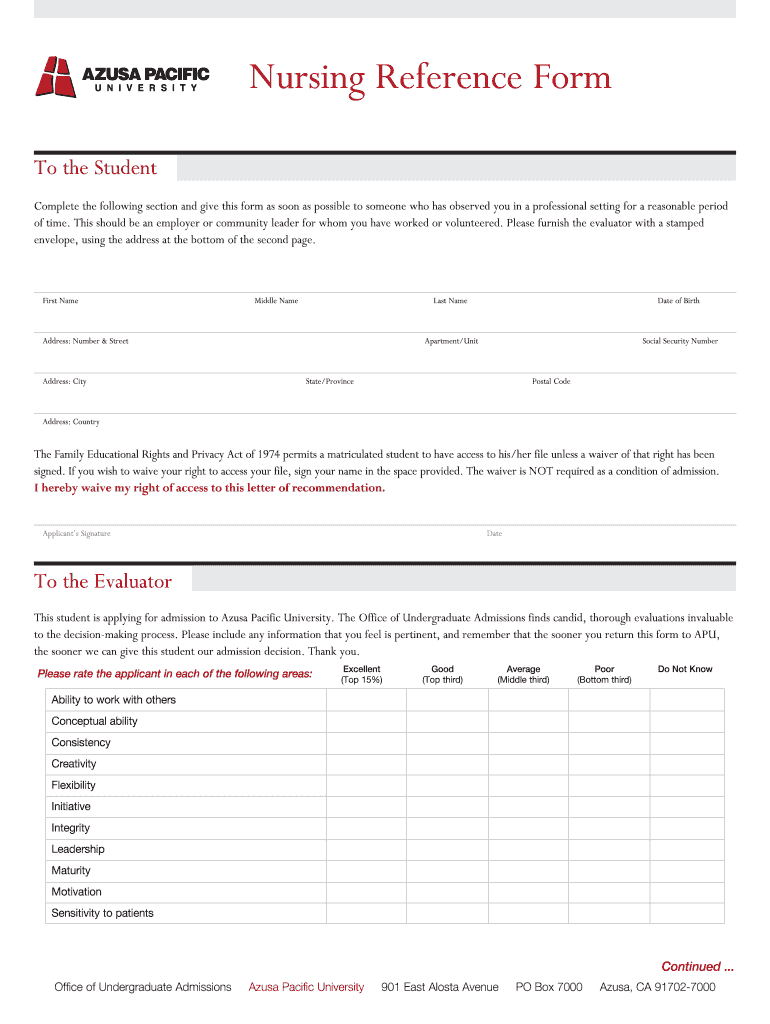 Azusa Pacific University Form