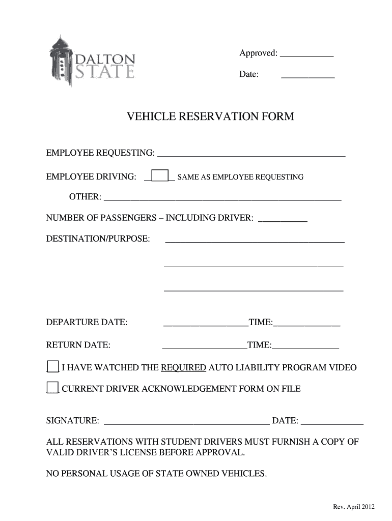 Vehicle Reservation Form