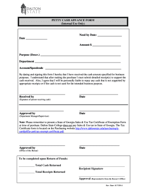  Petty Cash Advance Form 2014