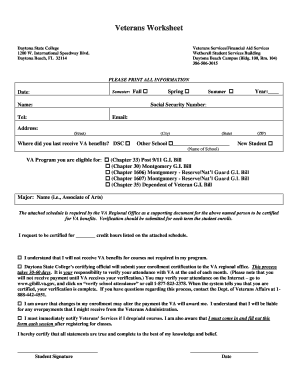 Veterans Course Worksheet Daytona State College Daytonastate  Form