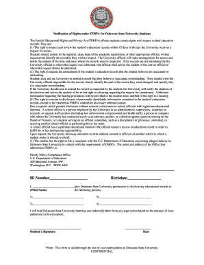Notification of Rights under FERPA for Delaware State University Students Desu  Form