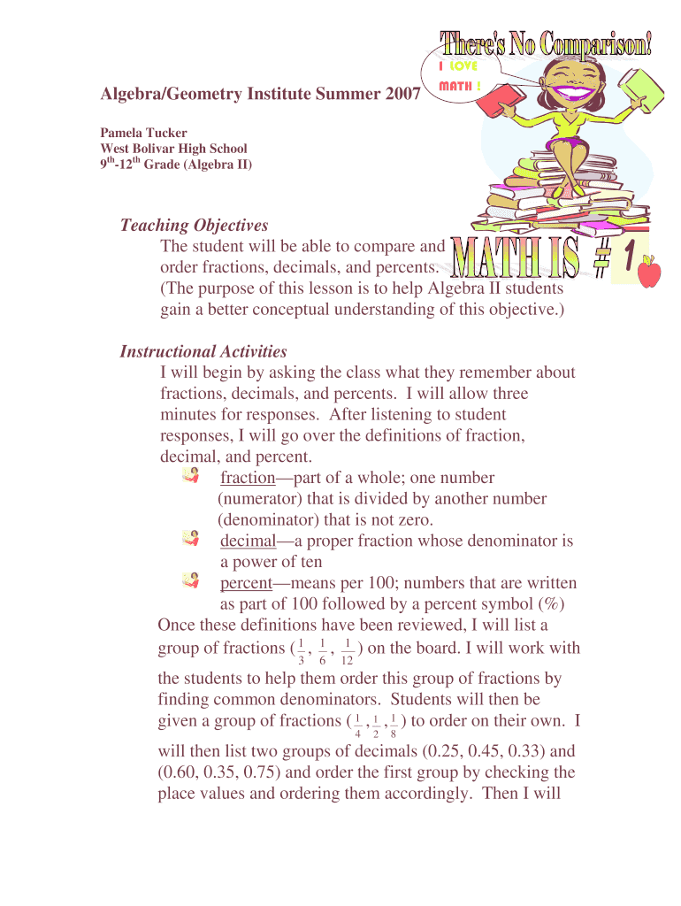 Algebra II Fractions, Decimals, and Percents Delta State University Deltastate Form