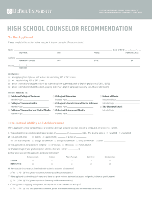 High School Counselor Recommendation Form DePaul University Depaul