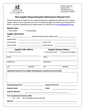 New Supplier Form Template