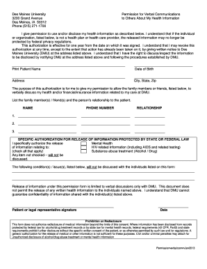  Des Moines University Verbal Health Information Permission 2018
