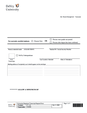 University Transcript Sample DOC  Form
