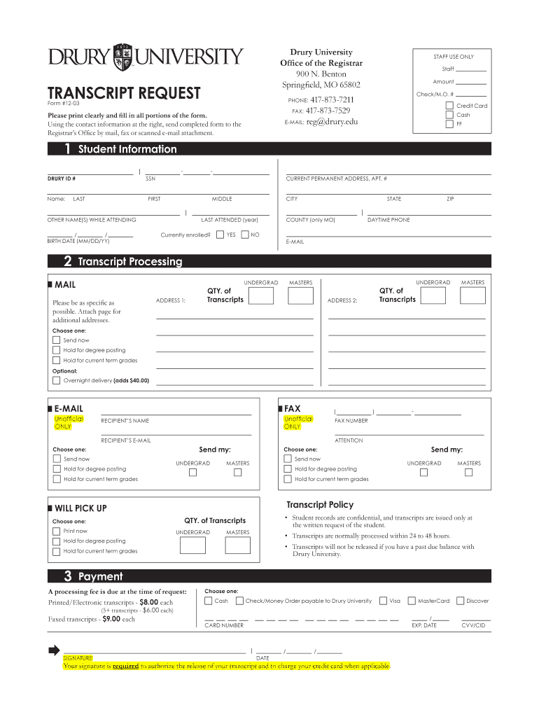 Druryad Drury Edu Transcript  Form