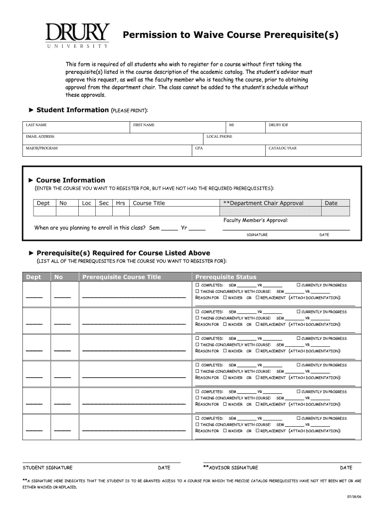 Get and Sign Prerequisite Document Template 2006-2022 Form