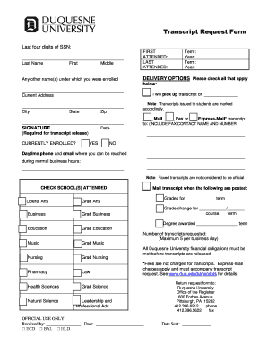 Duquesne Transcripsts  Form