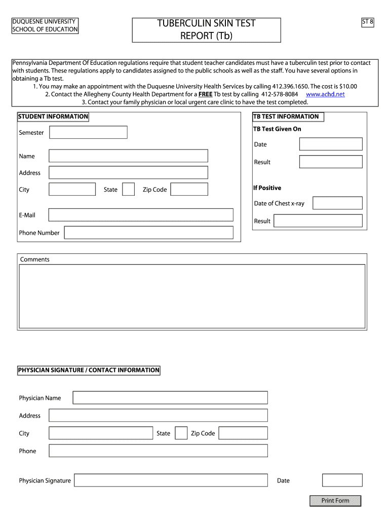 Pennsylvania Tb Test Form