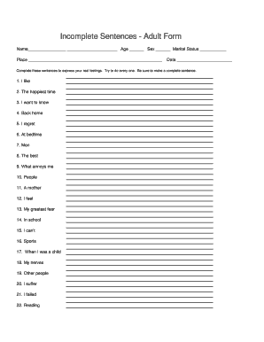 Adult Sentence Completion  Form