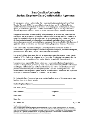 Student Employee Confidentiality Agreement East Carolina Ecu  Form
