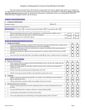 EmployeeIndependent Contract Classification Checklist the Internal Form