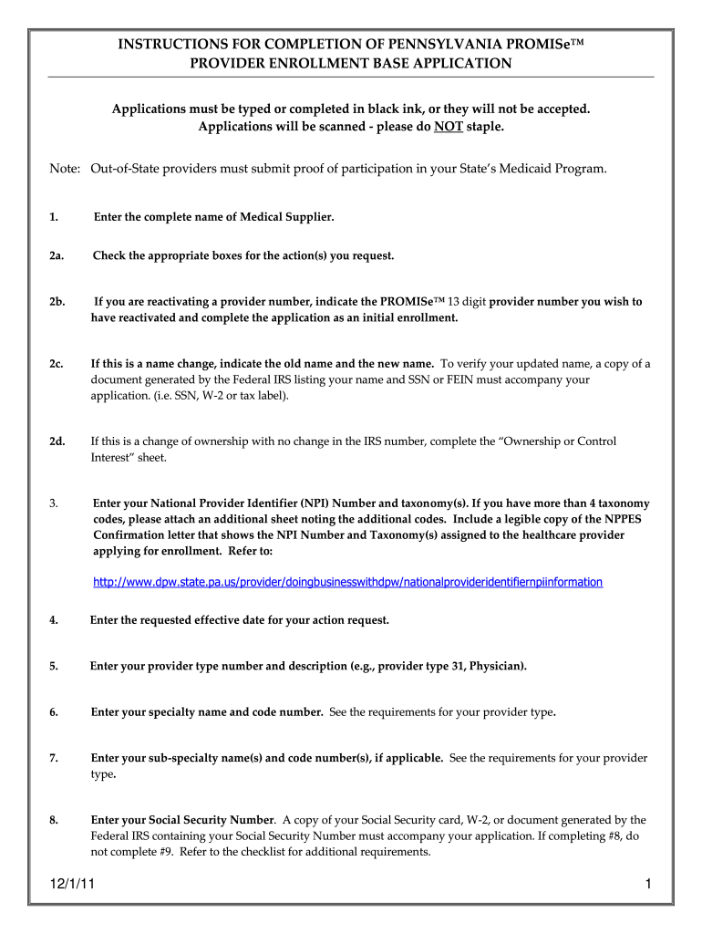  Filler Promise Provider Enrollment Base Application Form 2014