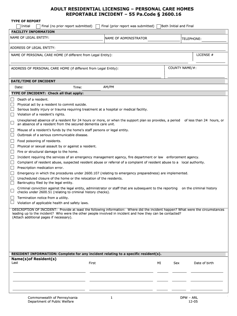  Pa Dhs Personal Care Home Forms 2005-2024