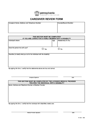 Caregive Review Form
