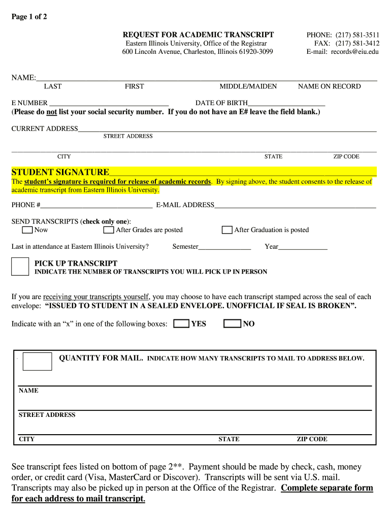 Eiu Transscript Online Form