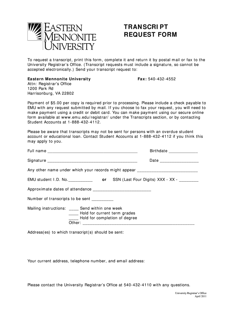  Find Eastern Mennonite University 1098 T Form 2011