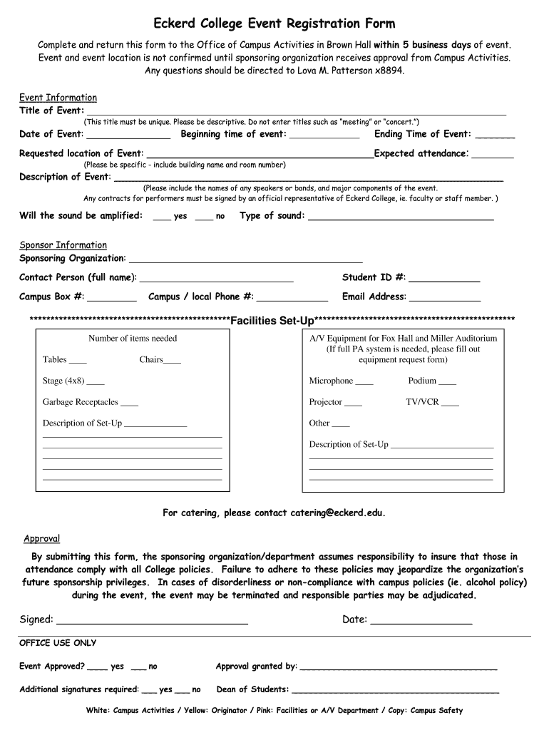 Eckerd College Event Registration Form  Eckerd