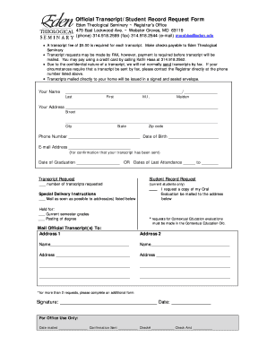 Transcript Request Form Eden Theological Seminary