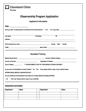 Cleveland Clinic Observership  Form