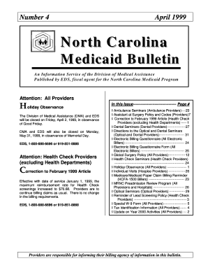 NC DMA April Medicaid Bulletin NC Department of Health Ncdhhs  Form
